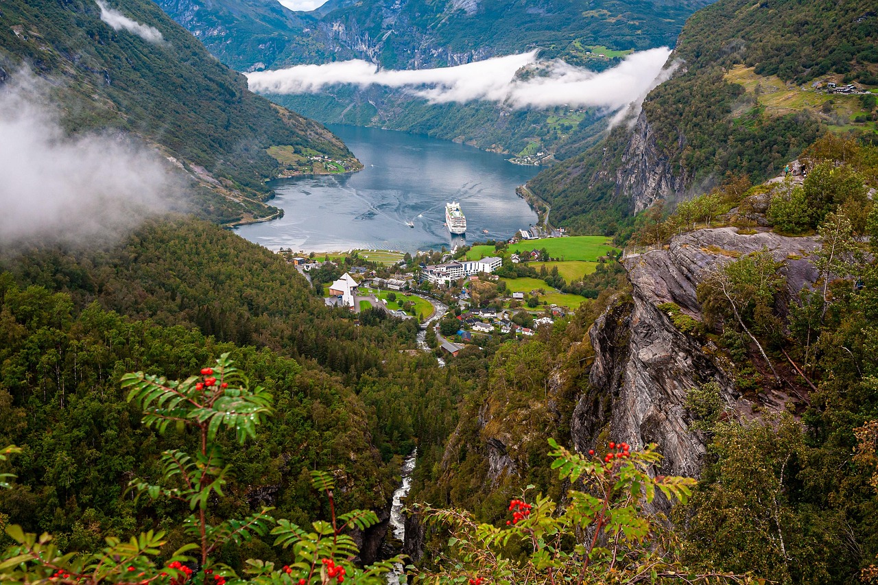 Scenic view of Norwegian fjords from a cruise ship