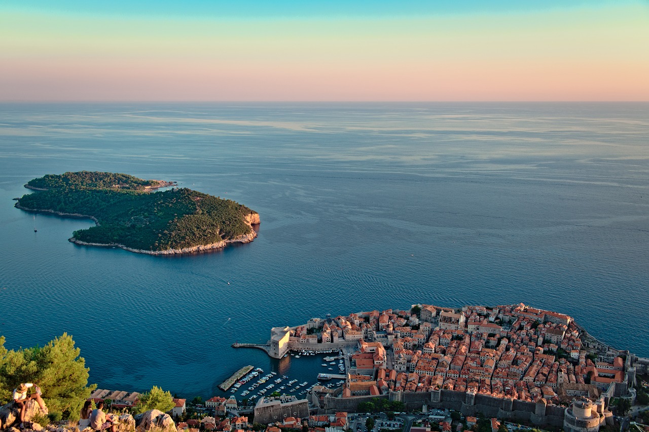 Adriatic coastline of Croatia with historic towns and clear blue water