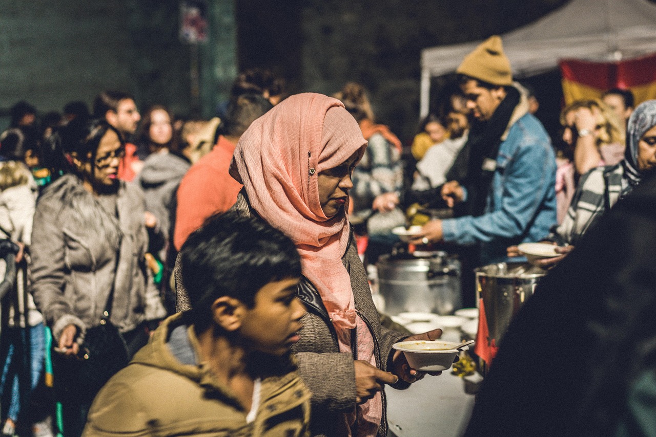 Vibrant Barcelona street market with colorful stalls and awnings