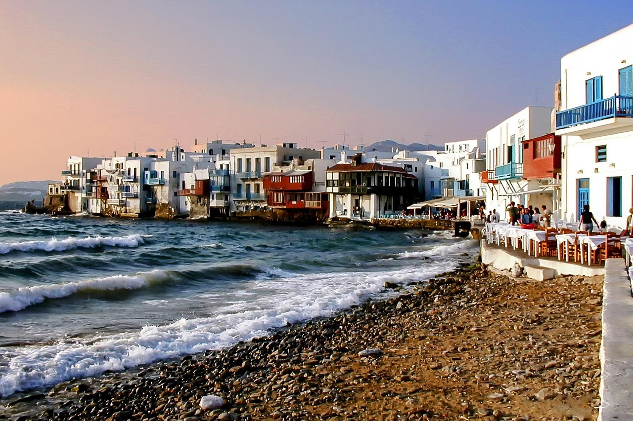 Greek island hopping beach scene on Mykonos