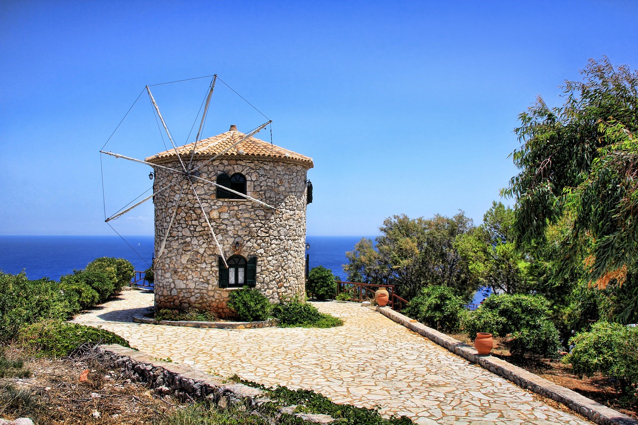 Paros island Greece windmill on the coast