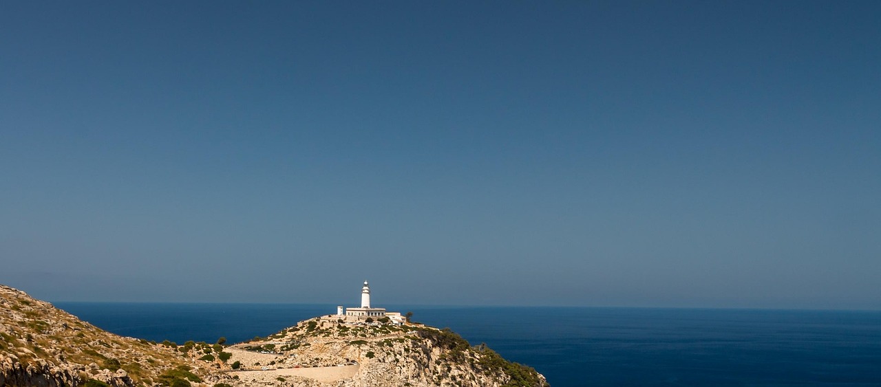 White lighthouse building on the cliffs of Cap de Formentor