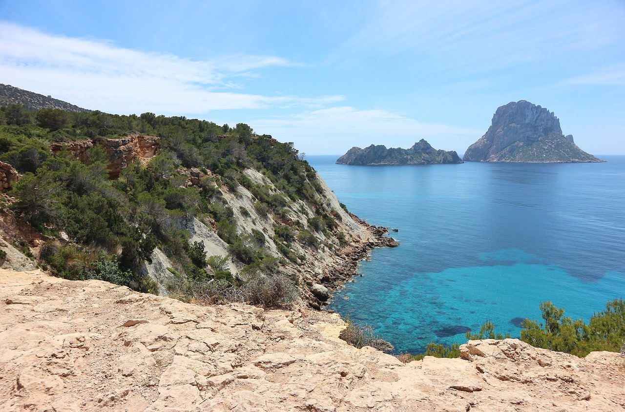 Dramatic view of Es Vedra island from the Ibiza hills