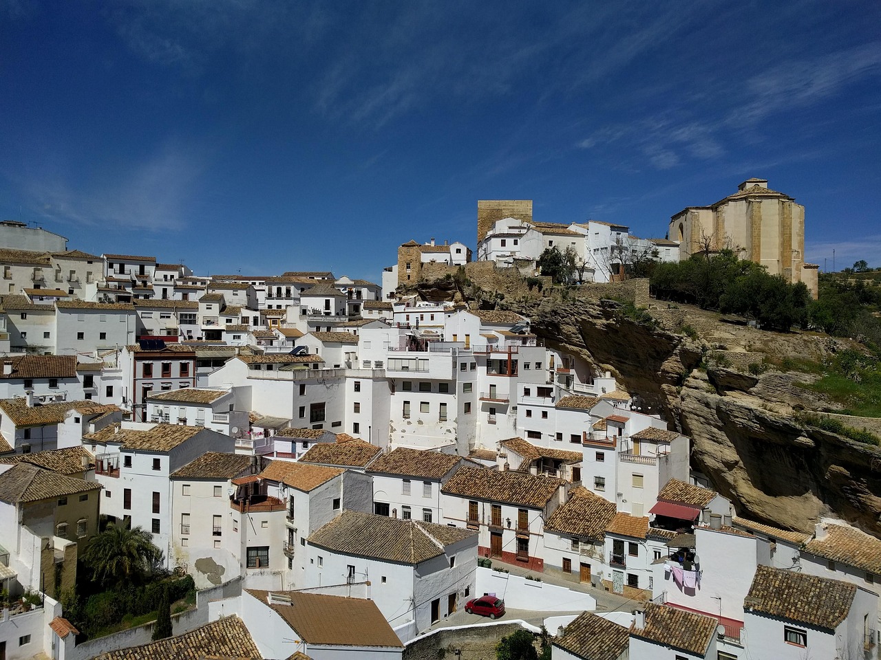 Stone arches over cave dwellings in setenil de las bodegas in spain