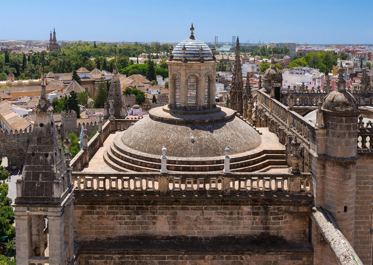 Aerial view of the soaring dome of Seville Cathedral