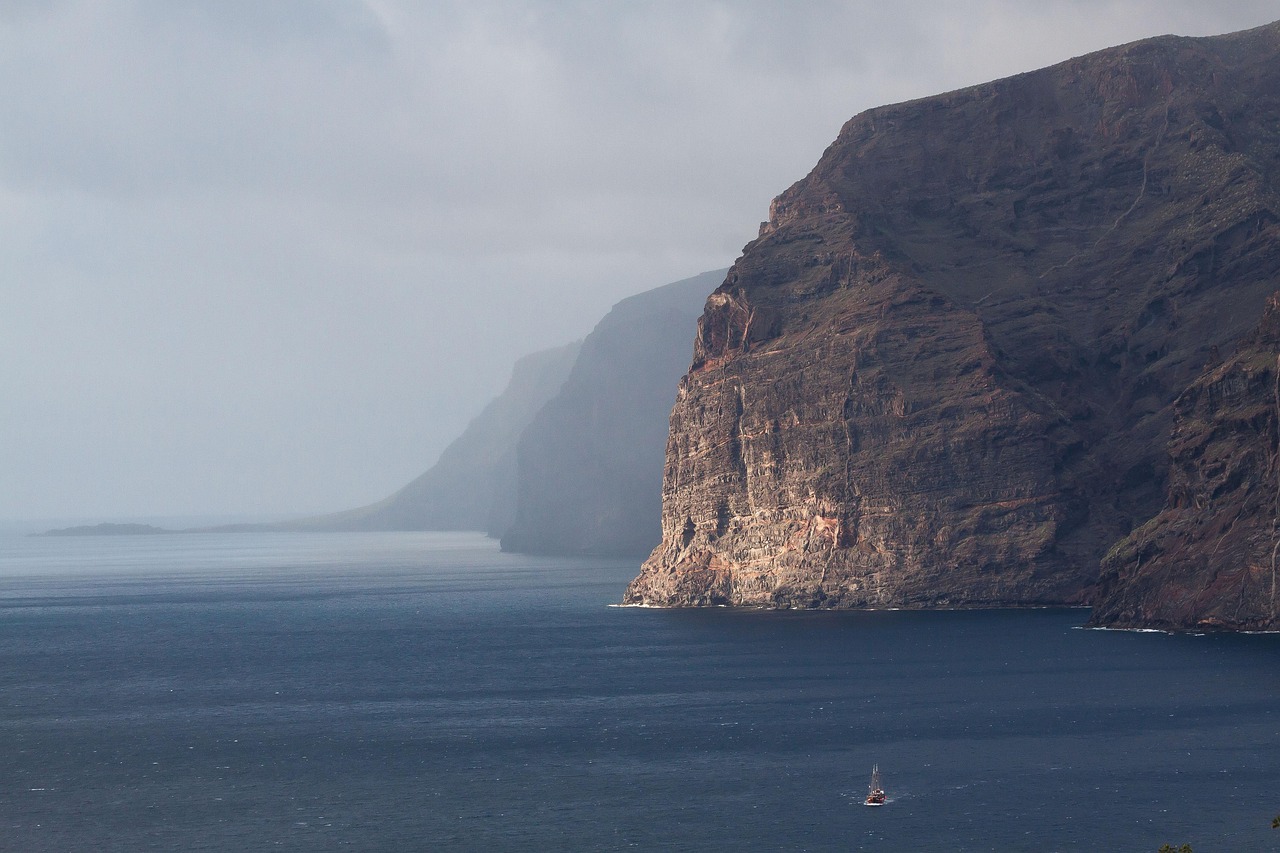 Dramatic cliffs overlooking Los Gigantes beach in Tenerife