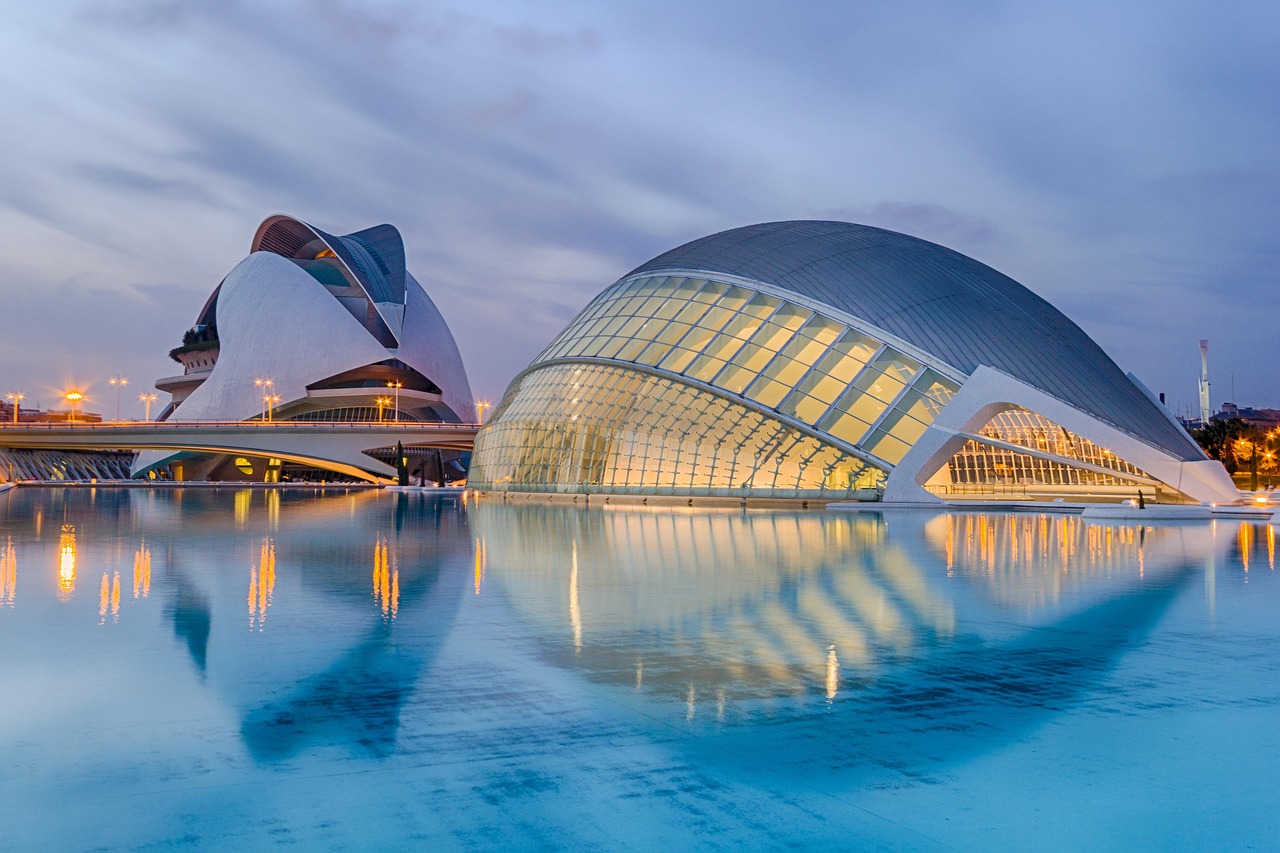 Sandy beach scene at Playa de la Malvarrosa in Valencia Spain.